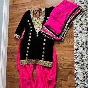 Hot pink and black patiala suit